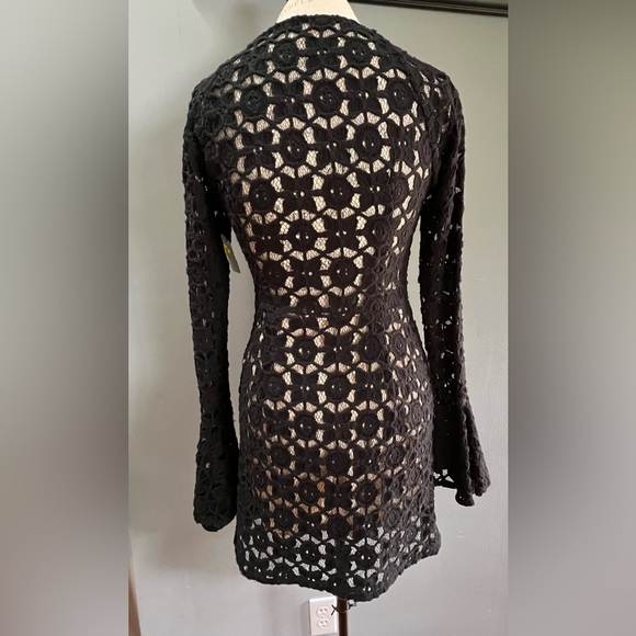 Free People Back to Black Lace/Nude Bell Sleeve Mini Dress, 8 - $168 - Picture 3 of 9